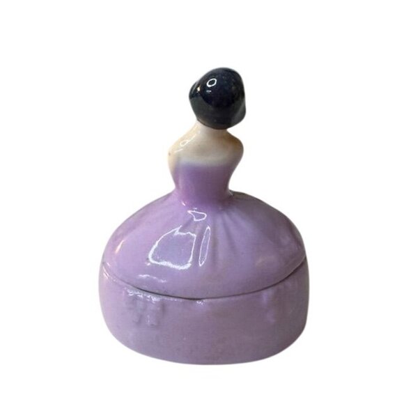 Vintage Hand-Painted Porcelain Lady Figurine Trinket Box - Picture 3 of 6